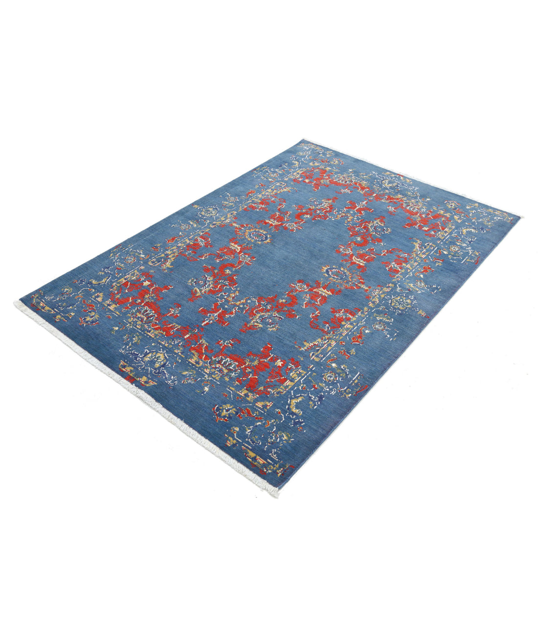 Gulshan 4'0'' X 5'9'' Power-Loomed Wool-Bamboo Silk Rug 4'0'' x 5'9'' (120 X 173) / Blue / Red