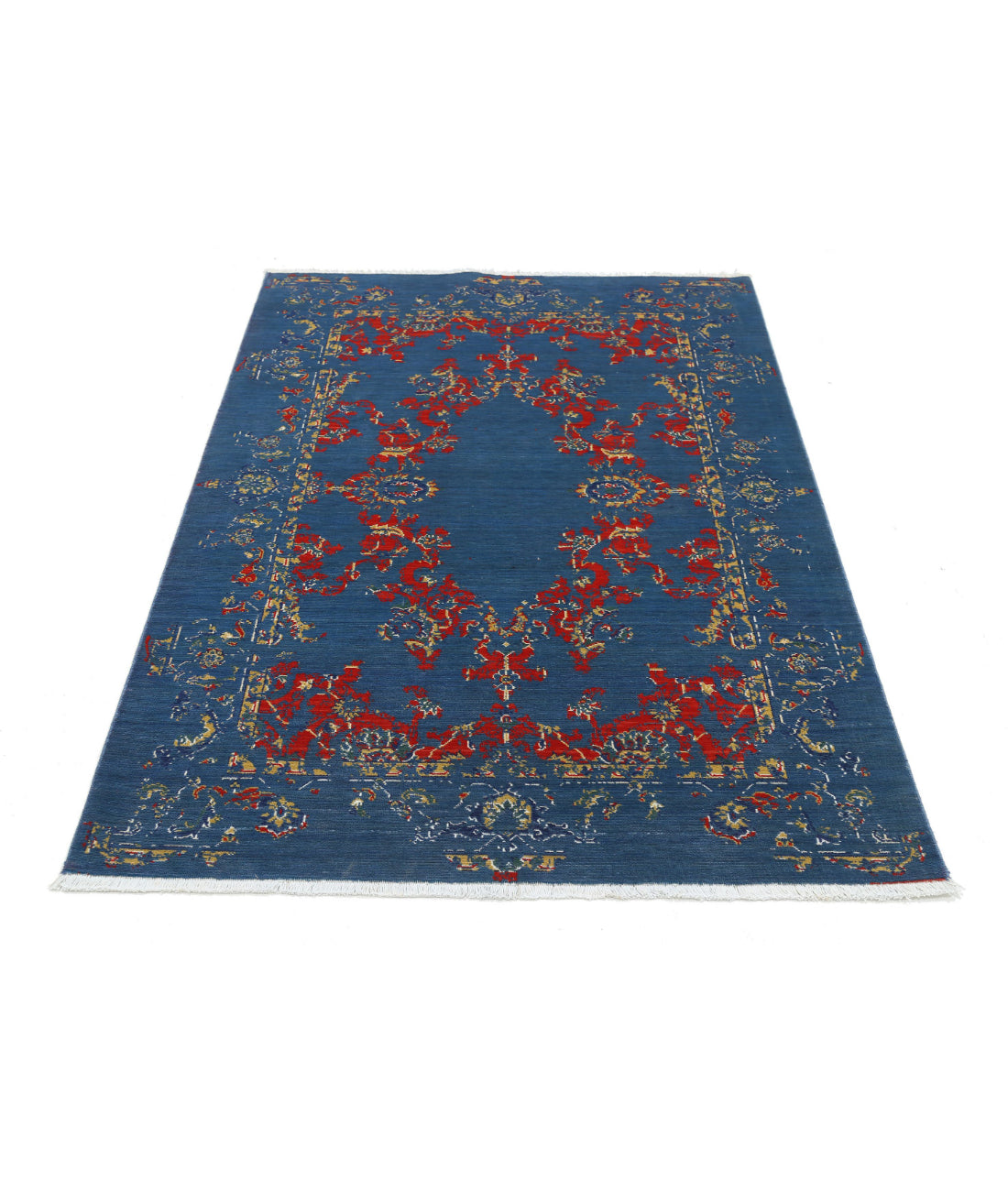 Gulshan 4'0'' X 5'9'' Power-Loomed Wool-Bamboo Silk Rug 4'0'' x 5'9'' (120 X 173) / Blue / Red