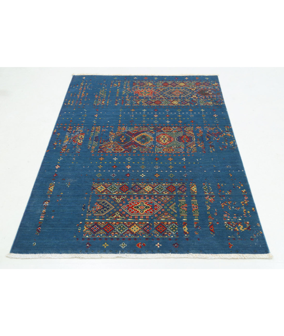 Gulshan 4'0'' X 5'9'' Power-Loomed Wool-Bamboo Silk Rug 4'0'' x 5'9'' (120 X 173) / Blue / Red
