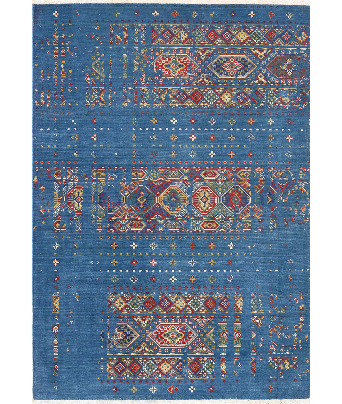 Gulshan 4'0'' X 5'9'' Power-Loomed Wool-Bamboo Silk Rug 4'0'' x 5'9'' (120 X 173) / Blue / Red