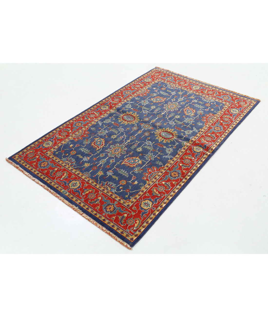 Gulshan 3'10'' X 6'1'' Power-Loomed Wool-Bamboo Silk Rug 3'10'' x 6'1'' (115 X 183) / Blue / Red