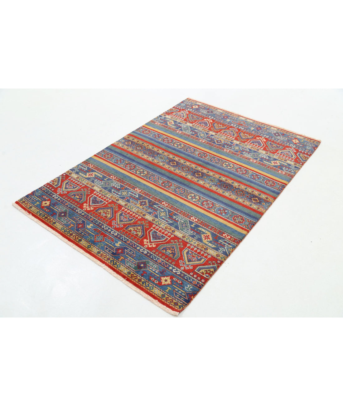 Gulshan 4'0'' X 5'10'' Power-Loomed Wool-Bamboo Silk Rug 4'0'' x 5'10'' (120 X 175) / Red / Blue