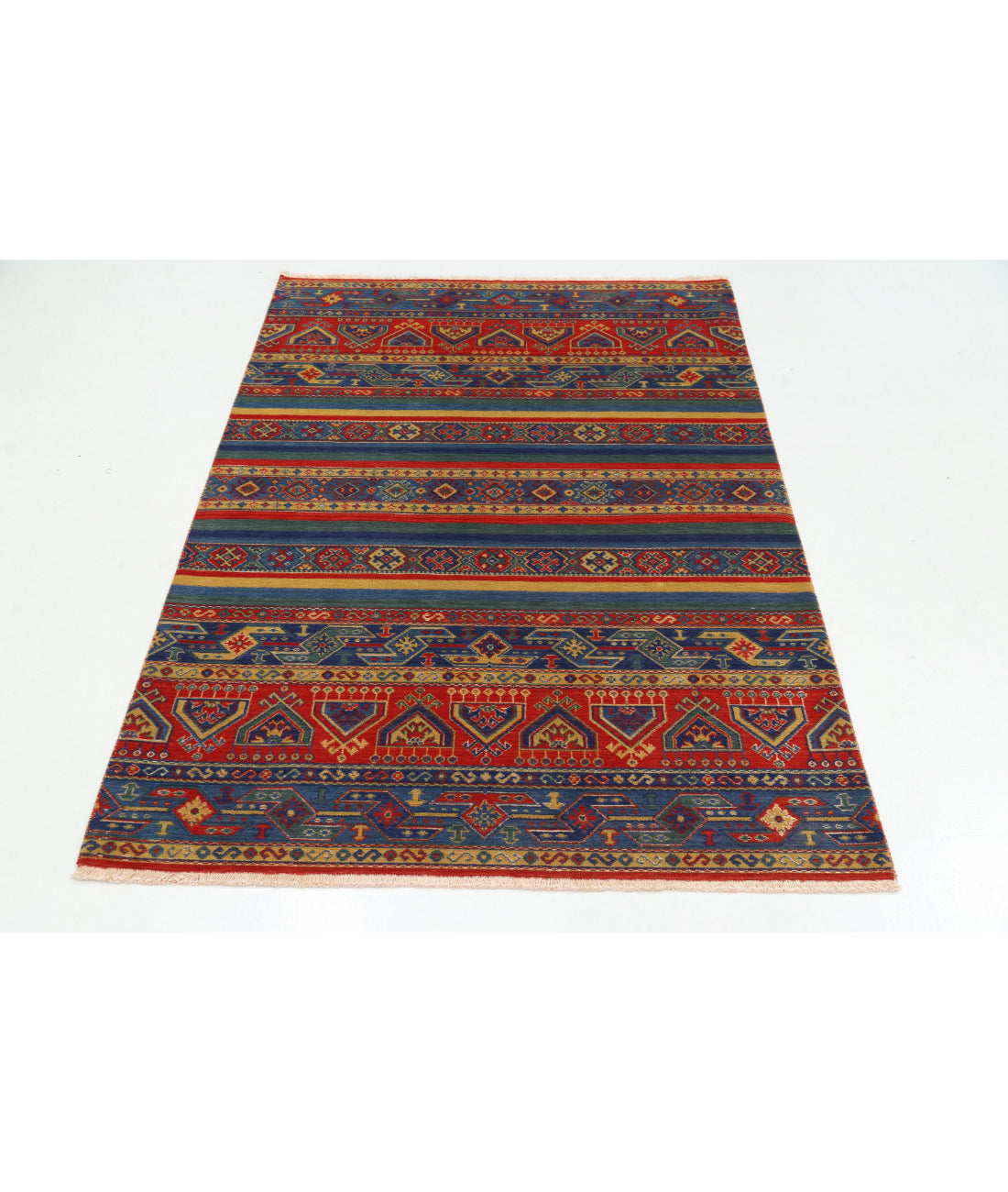 Gulshan 4'0'' X 5'10'' Power-Loomed Wool-Bamboo Silk Rug 4'0'' x 5'10'' (120 X 175) / Red / Blue