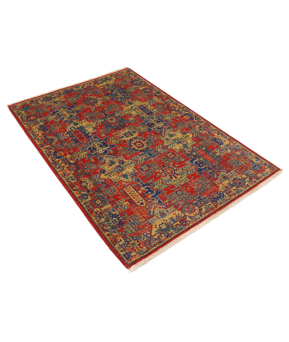 Gulshan 3'11'' X 5'9'' Power-Loomed Wool-Bamboo Silk Rug 3'11'' x 5'9'' (118 X 173) / Red / Blue
