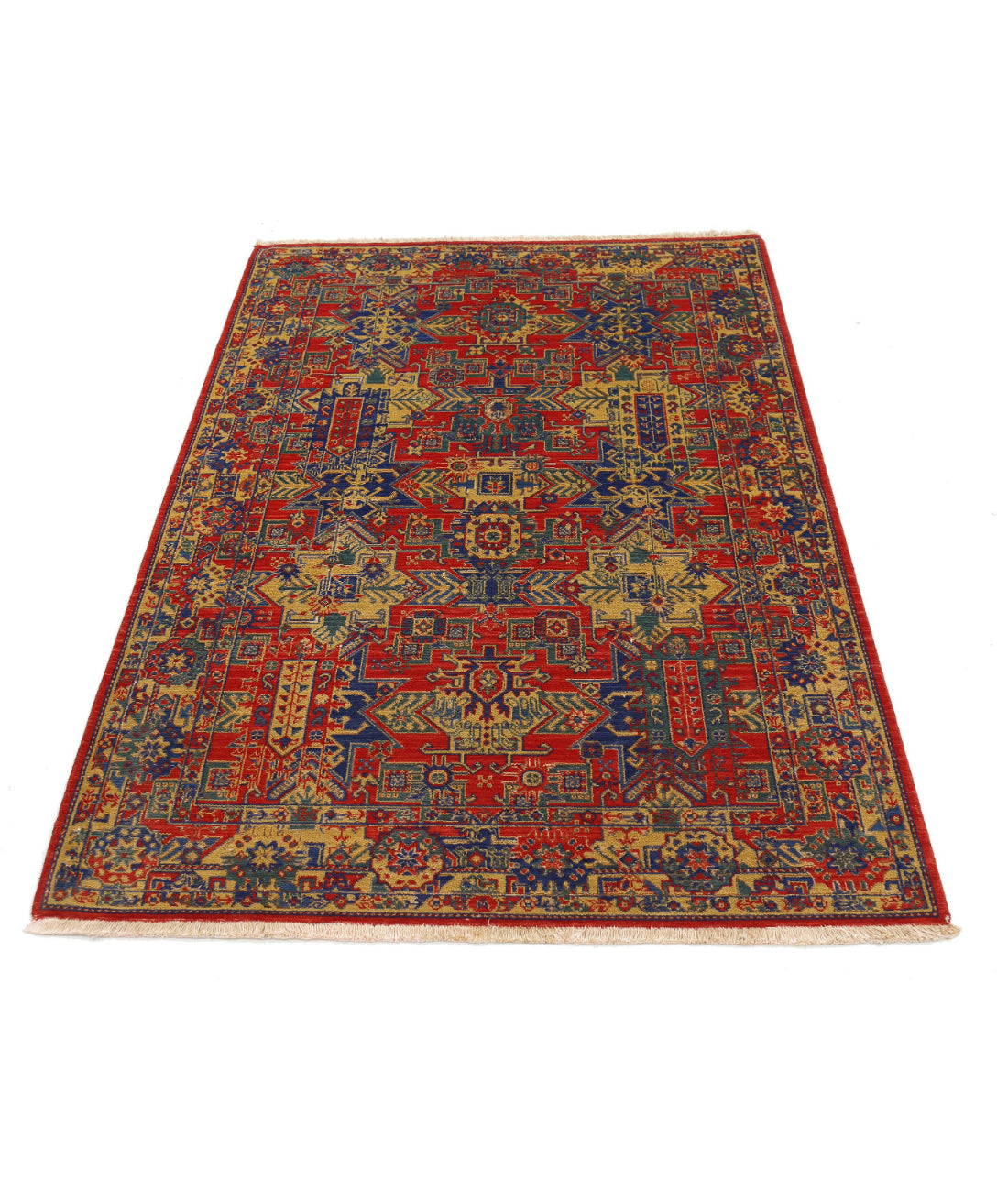 Gulshan 3'11'' X 5'9'' Power-Loomed Wool-Bamboo Silk Rug 3'11'' x 5'9'' (118 X 173) / Red / Blue