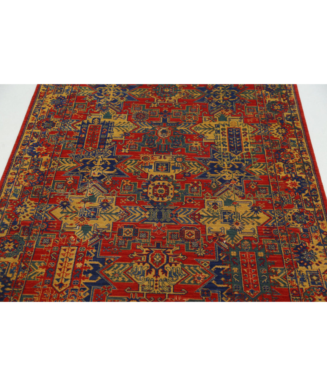 Gulshan 3'11'' X 5'9'' Power-Loomed Wool-Bamboo Silk Rug 3'11'' x 5'9'' (118 X 173) / Red / Blue