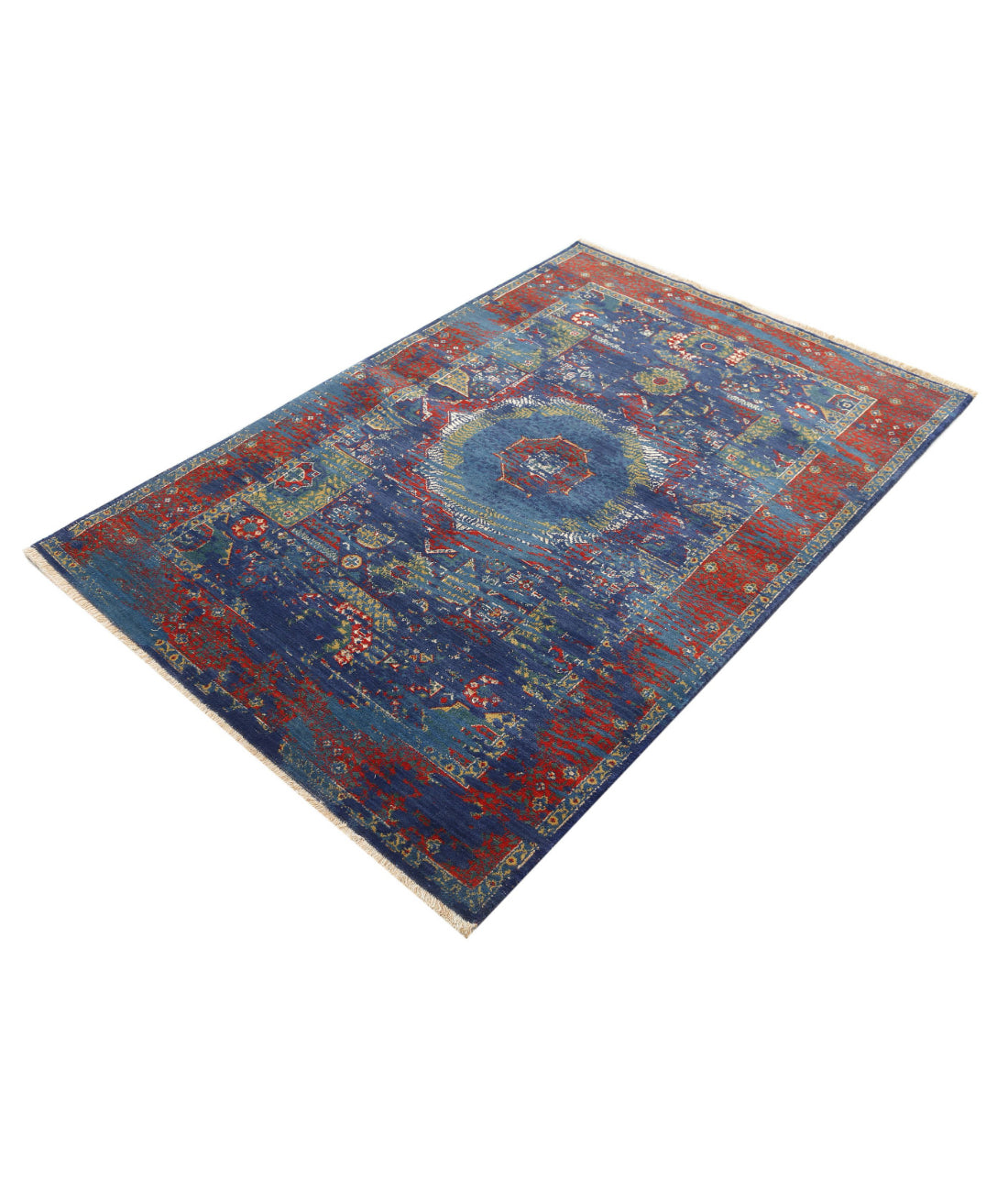 Gulshan 3'11'' X 5'10'' Power-Loomed Wool-Bamboo Silk Rug 3'11'' x 5'10'' (118 X 175) / Green / Red