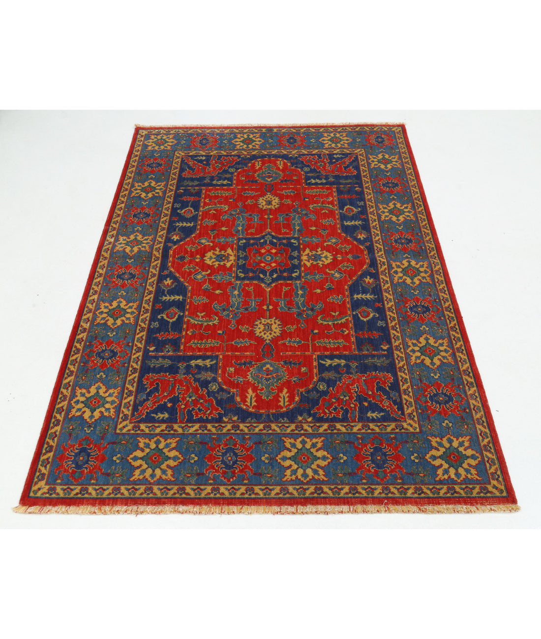 Gulshan 3'10'' X 6'0'' Power-Loomed Wool-Bamboo Silk Rug 3'10'' x 6'0'' (115 X 180) / Red / Blue
