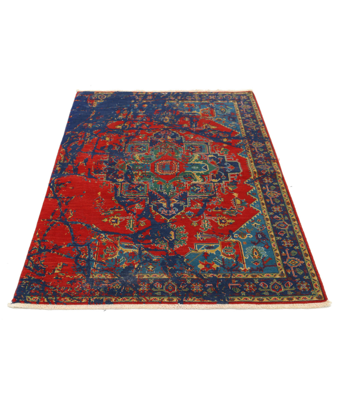 Gulshan 3'11'' X 5'10'' Power-Loomed Wool-Bamboo Silk Rug 3'11'' x 5'10'' (118 X 175) / Red / Blue