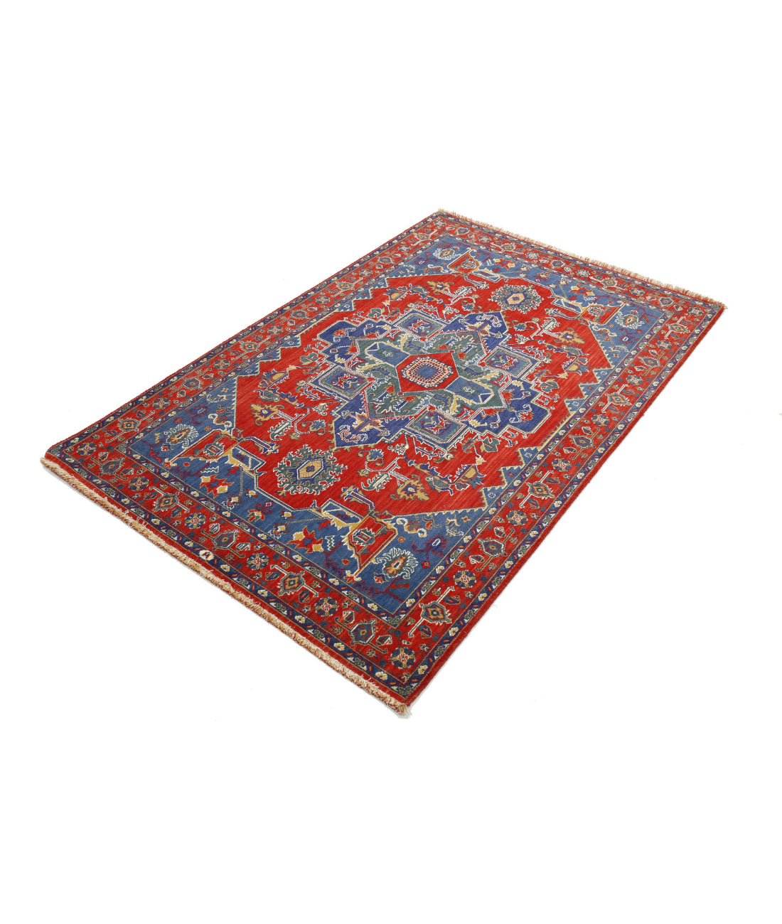Gulshan 3'1'' X 6'0'' Power-Loomed Wool-Bamboo Silk Rug 3'1'' x 6'0'' (93 X 180) / Red / Blue