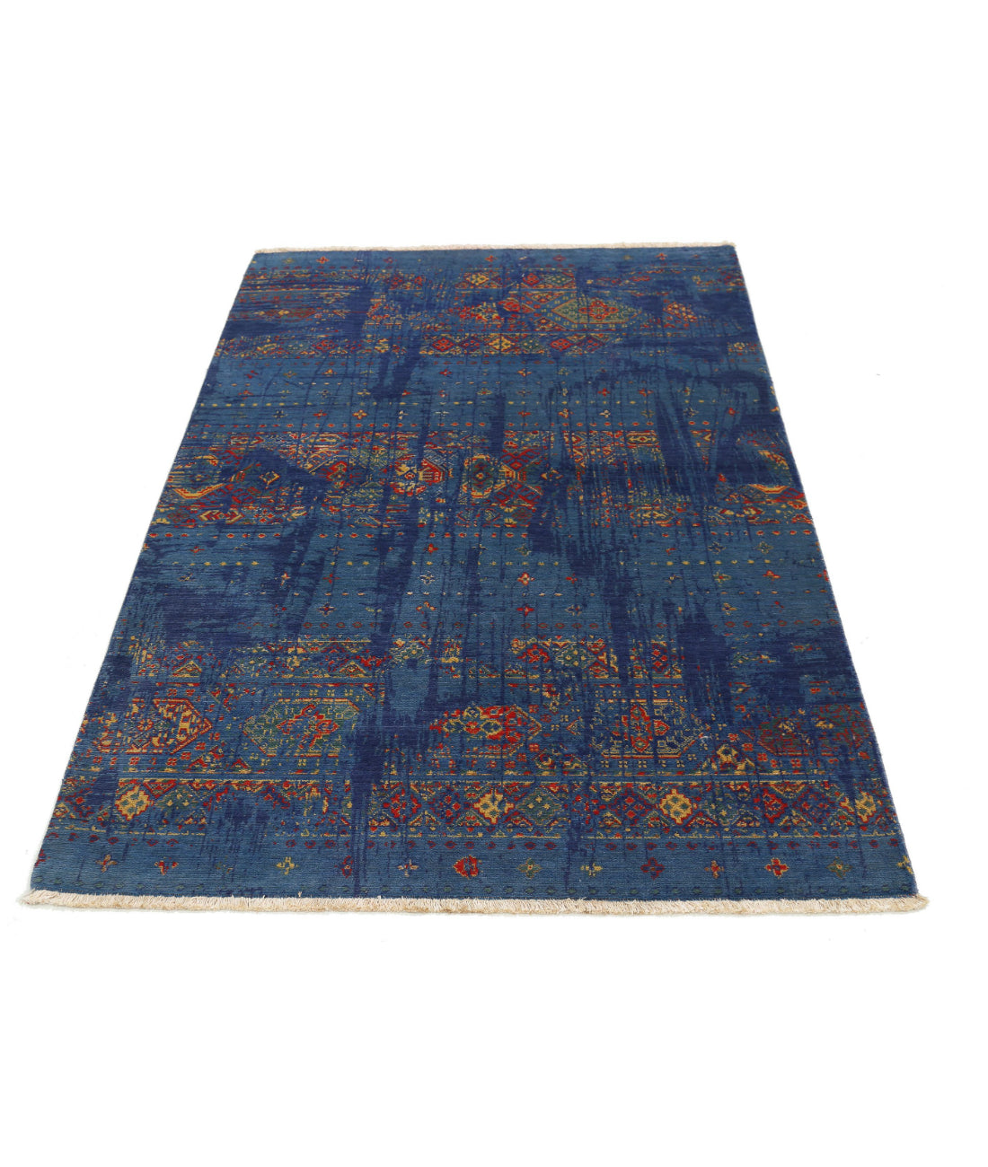 Gulshan 4'0'' X 5'10'' Power-Loomed Wool-Bamboo Silk Rug 4'0'' x 5'10'' (120 X 175) / Blue / Red