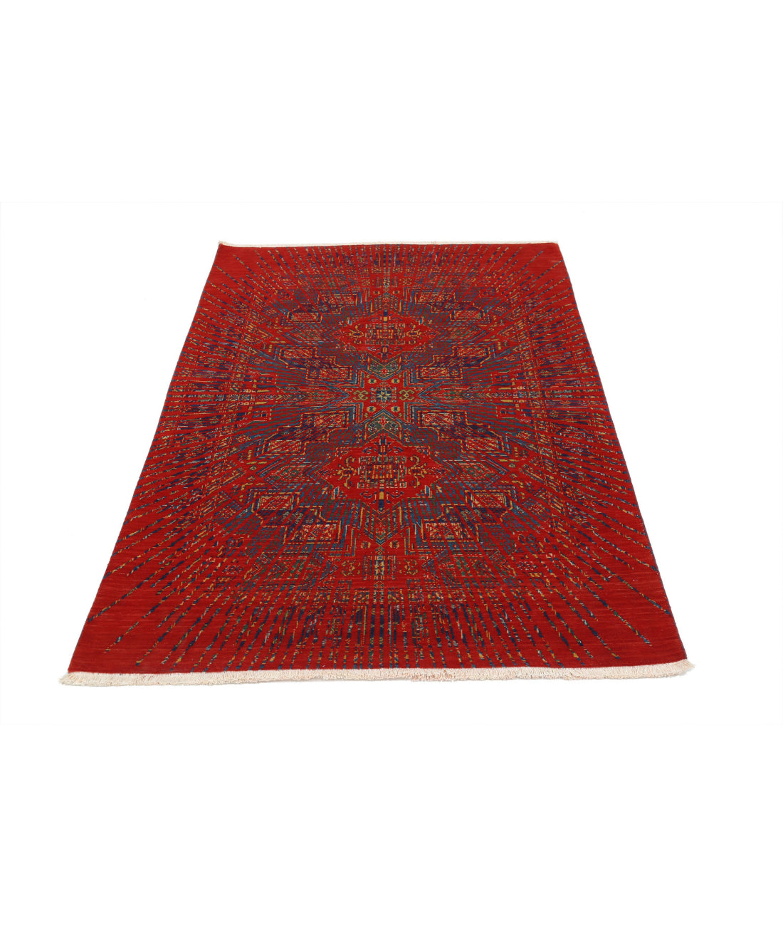 Gulshan 4'0'' X 5'9'' Power-Loomed Wool-Bamboo Silk Rug 4'0'' x 5'9'' (120 X 173) / Red / Blue