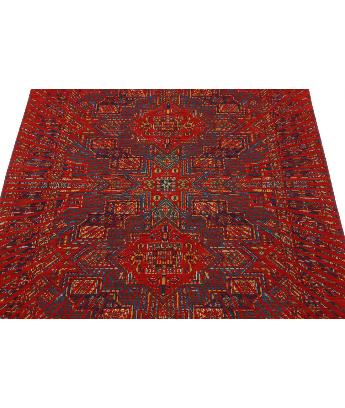 Gulshan 4'0'' X 5'9'' Power-Loomed Wool-Bamboo Silk Rug 4'0'' x 5'9'' (120 X 173) / Red / Blue