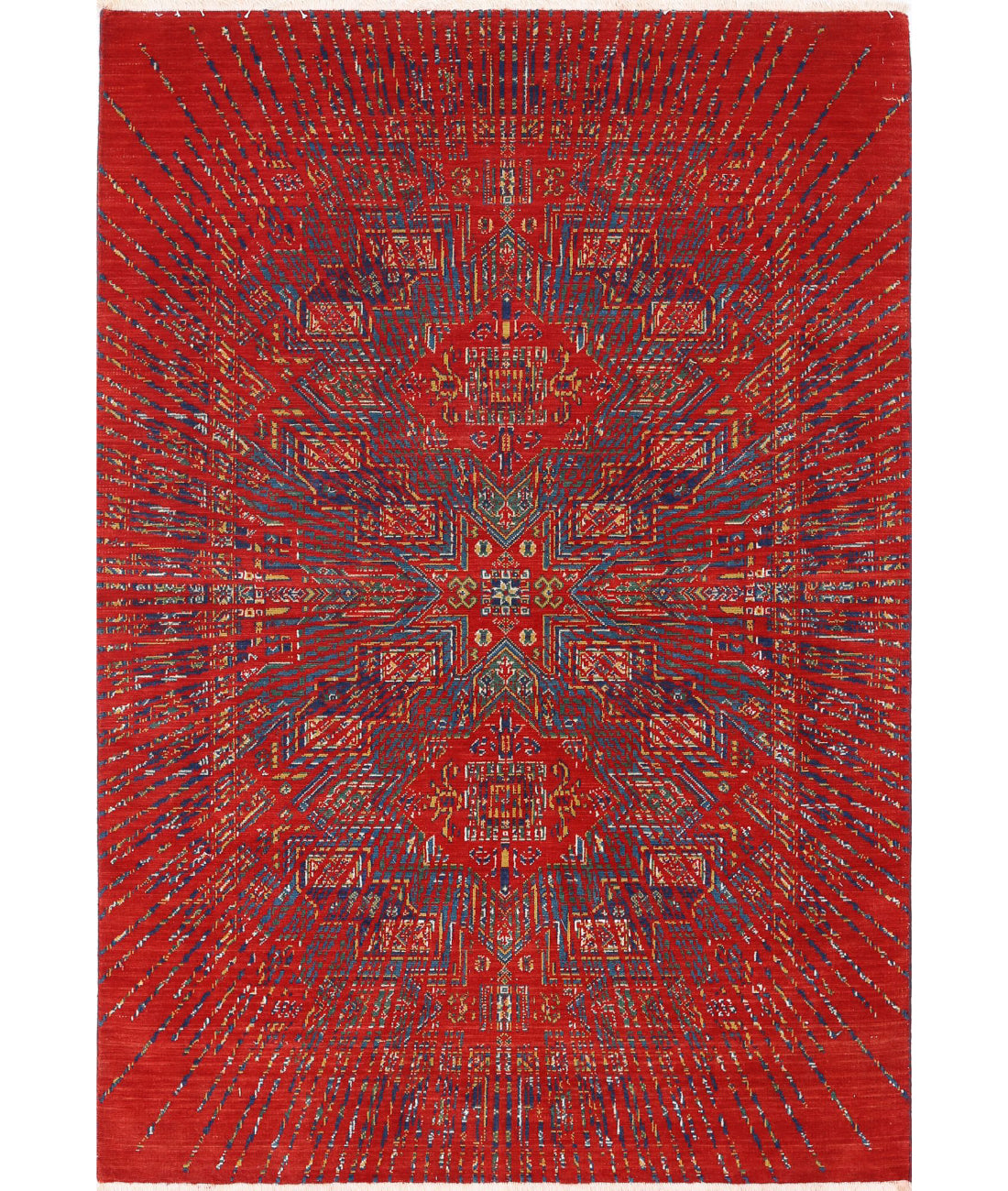 Gulshan 4'0'' X 5'9'' Power-Loomed Wool-Bamboo Silk Rug 4'0'' x 5'9'' (120 X 173) / Red / Blue
