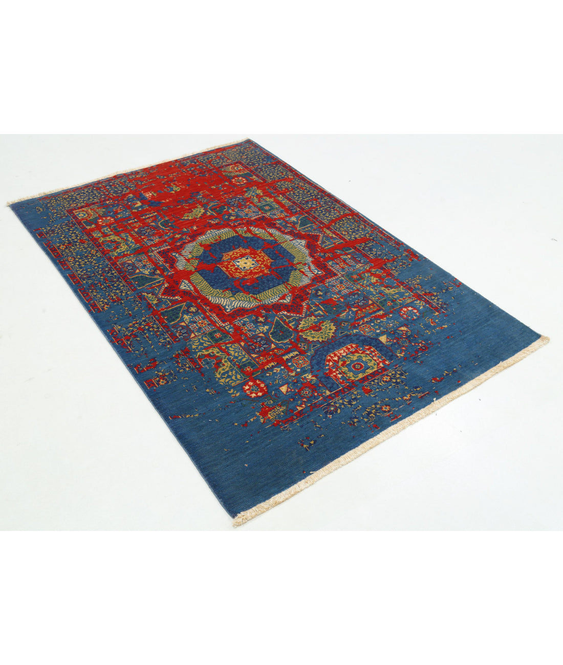 Gulshan 3'11'' X 5'10'' Power-Loomed Wool-Bamboo Silk Rug 3'11'' x 5'10'' (118 X 175) / Blue / Red