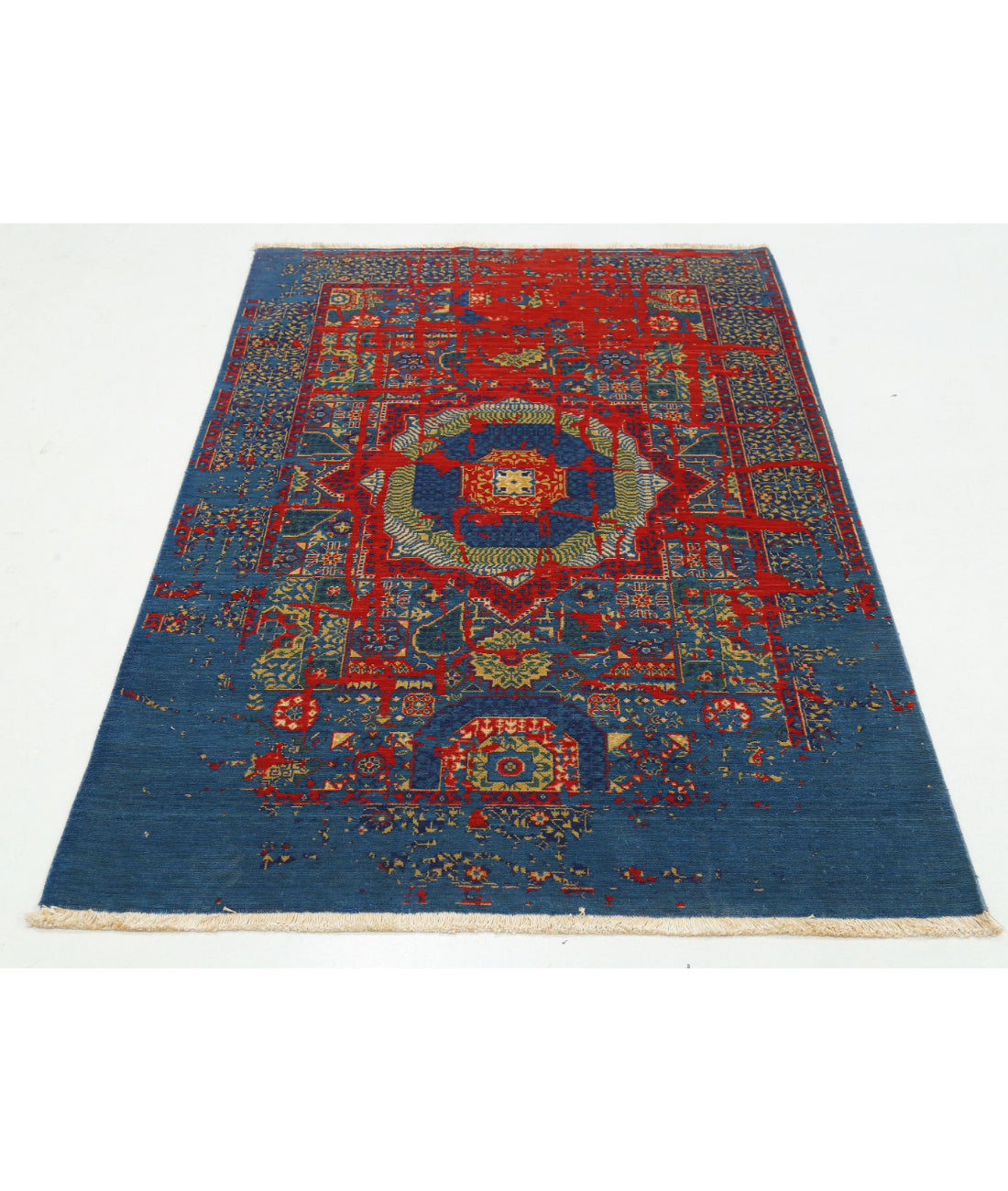 Gulshan 3'11'' X 5'10'' Power-Loomed Wool-Bamboo Silk Rug 3'11'' x 5'10'' (118 X 175) / Blue / Red
