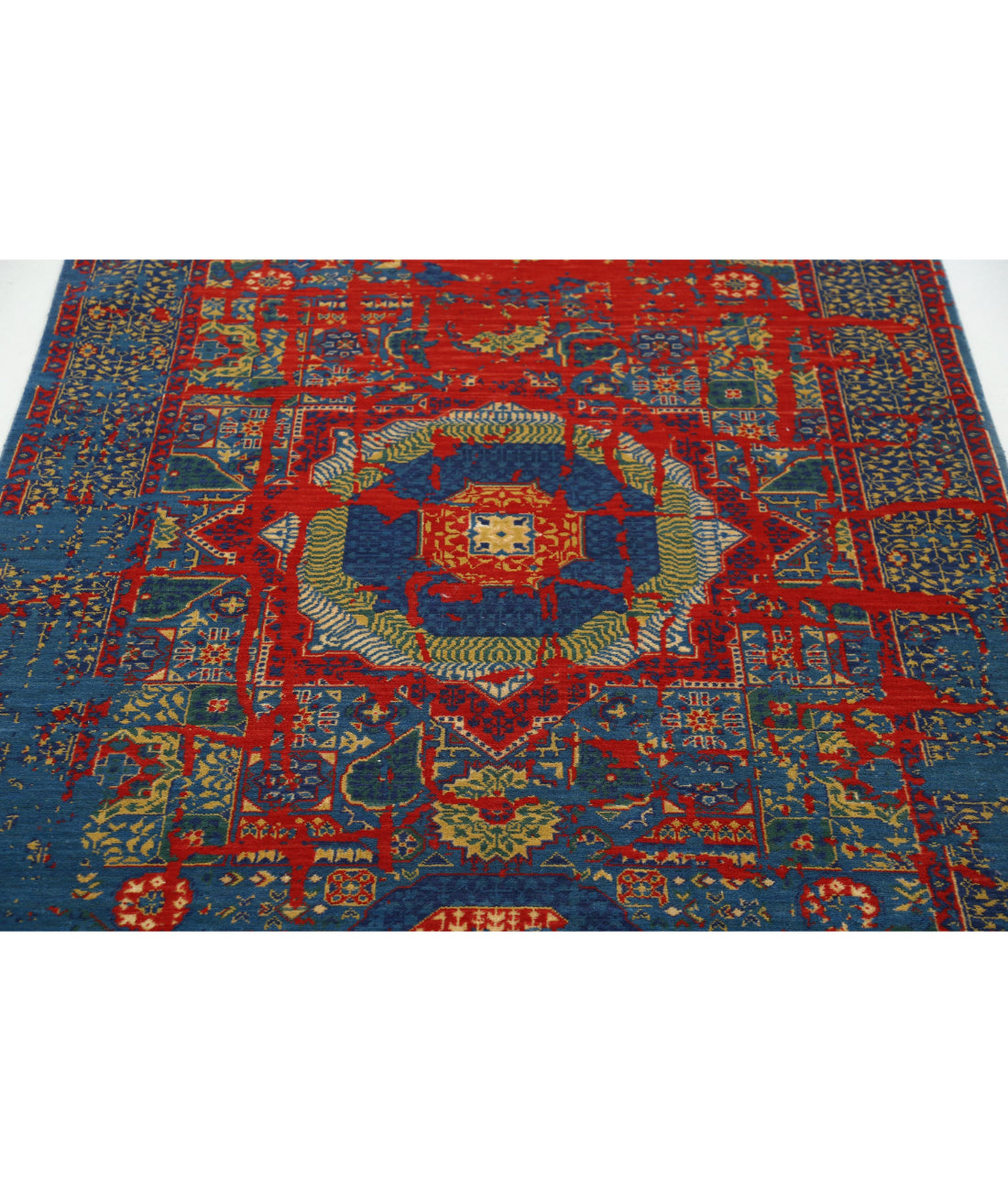 Gulshan 3'11'' X 5'10'' Power-Loomed Wool-Bamboo Silk Rug 3'11'' x 5'10'' (118 X 175) / Blue / Red