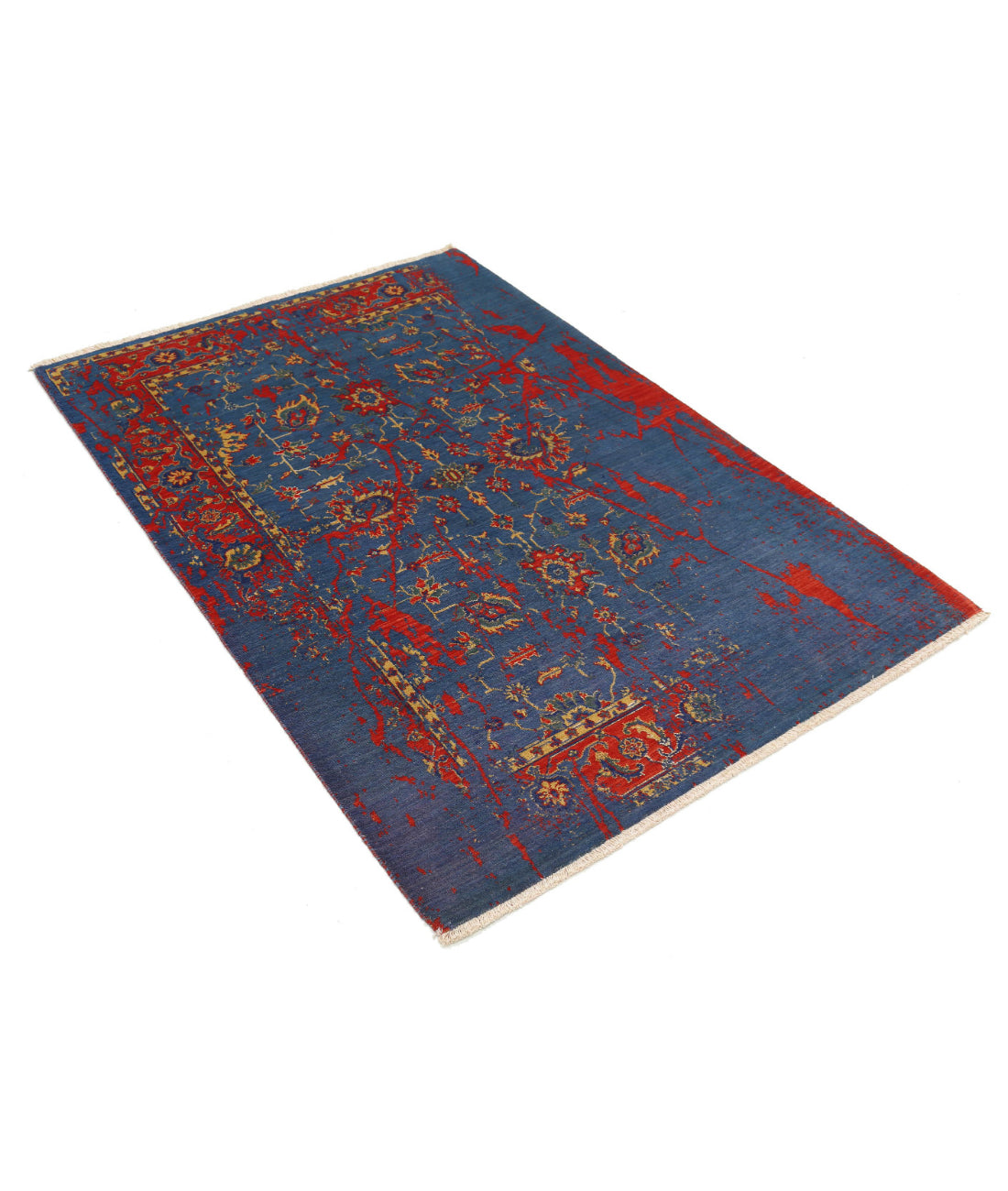 Gulshan 4'0'' X 5'10'' Power-Loomed Wool-Bamboo Silk Rug 4'0'' x 5'10'' (120 X 175) / Blue / Red