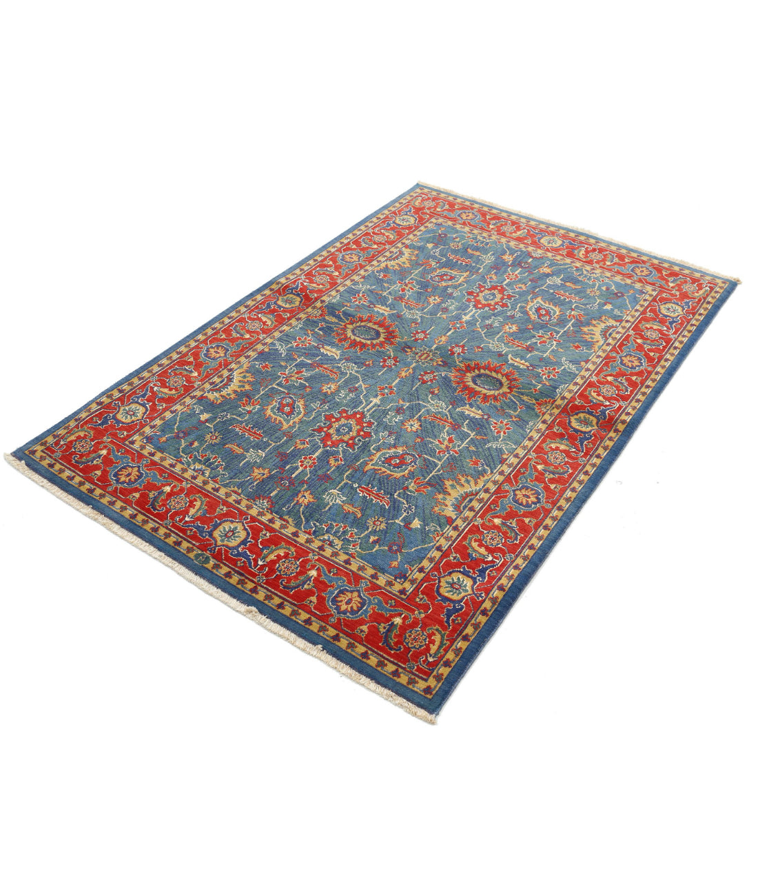 Gulshan 3'11'' X 5'10'' Power-Loomed Wool-Bamboo Silk Rug 3'11'' x 5'10'' (118 X 175) / Blue / Red