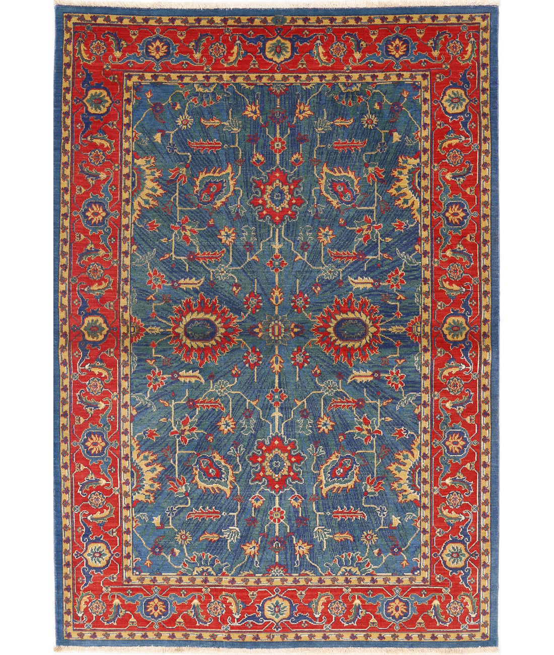 Gulshan 3'11'' X 5'10'' Power-Loomed Wool-Bamboo Silk Rug 3'11'' x 5'10'' (118 X 175) / Blue / Red