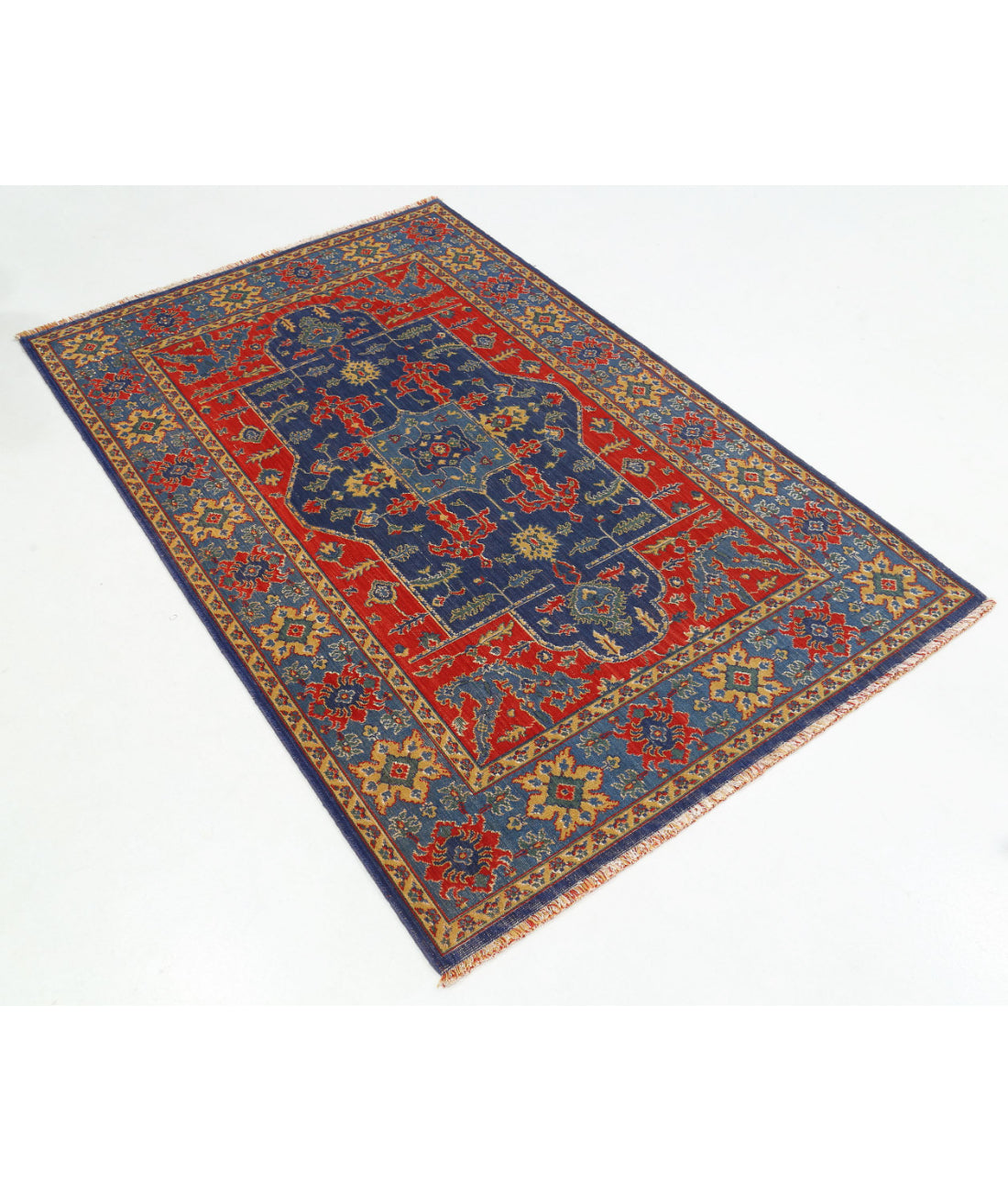 Gulshan 3'10'' X 6'0'' Power-Loomed Wool-Bamboo Silk Rug 3'10'' x 6'0'' (115 X 180) / Red / Blue