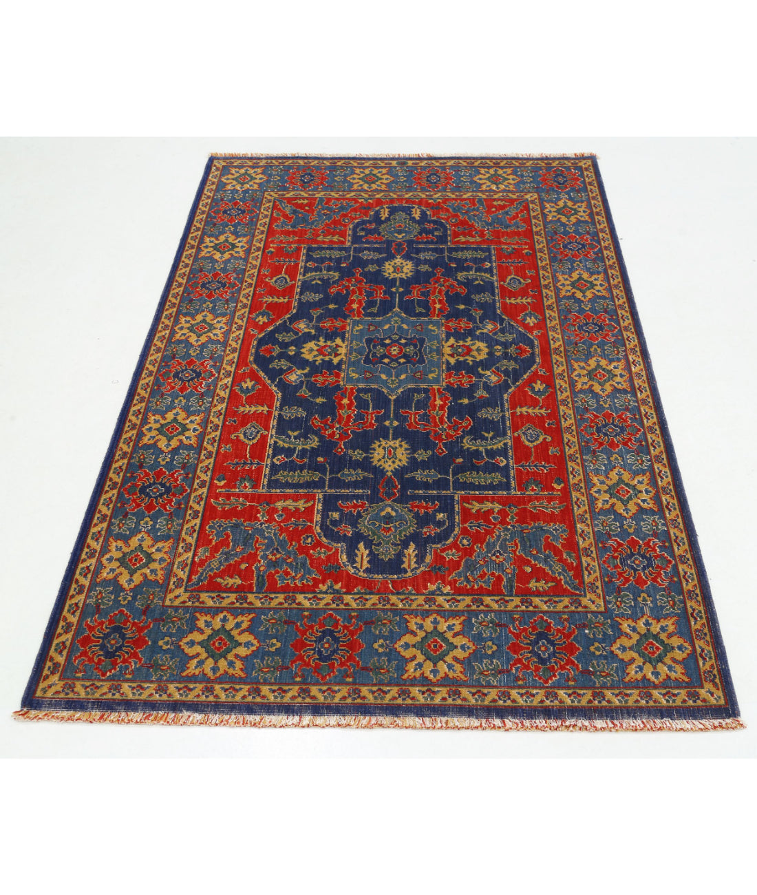 Gulshan 3'10'' X 6'0'' Power-Loomed Wool-Bamboo Silk Rug 3'10'' x 6'0'' (115 X 180) / Red / Blue