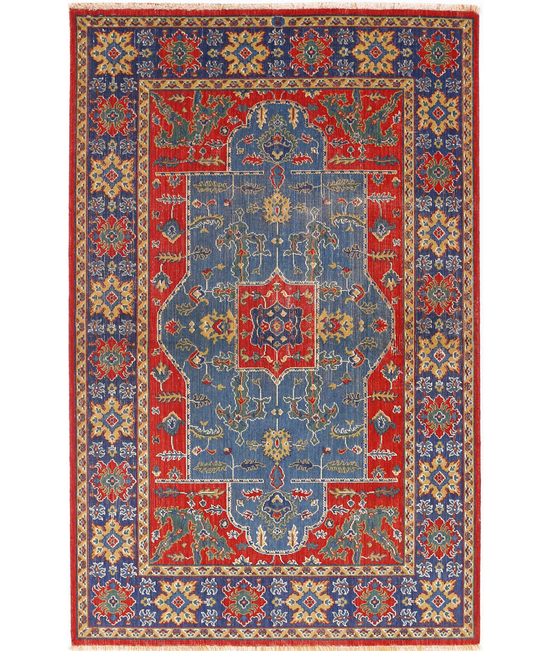 Gulshan 3'10'' X 6'0'' Power-Loomed Wool-Bamboo Silk Rug 3'10'' x 6'0'' (115 X 180) / Red / Blue