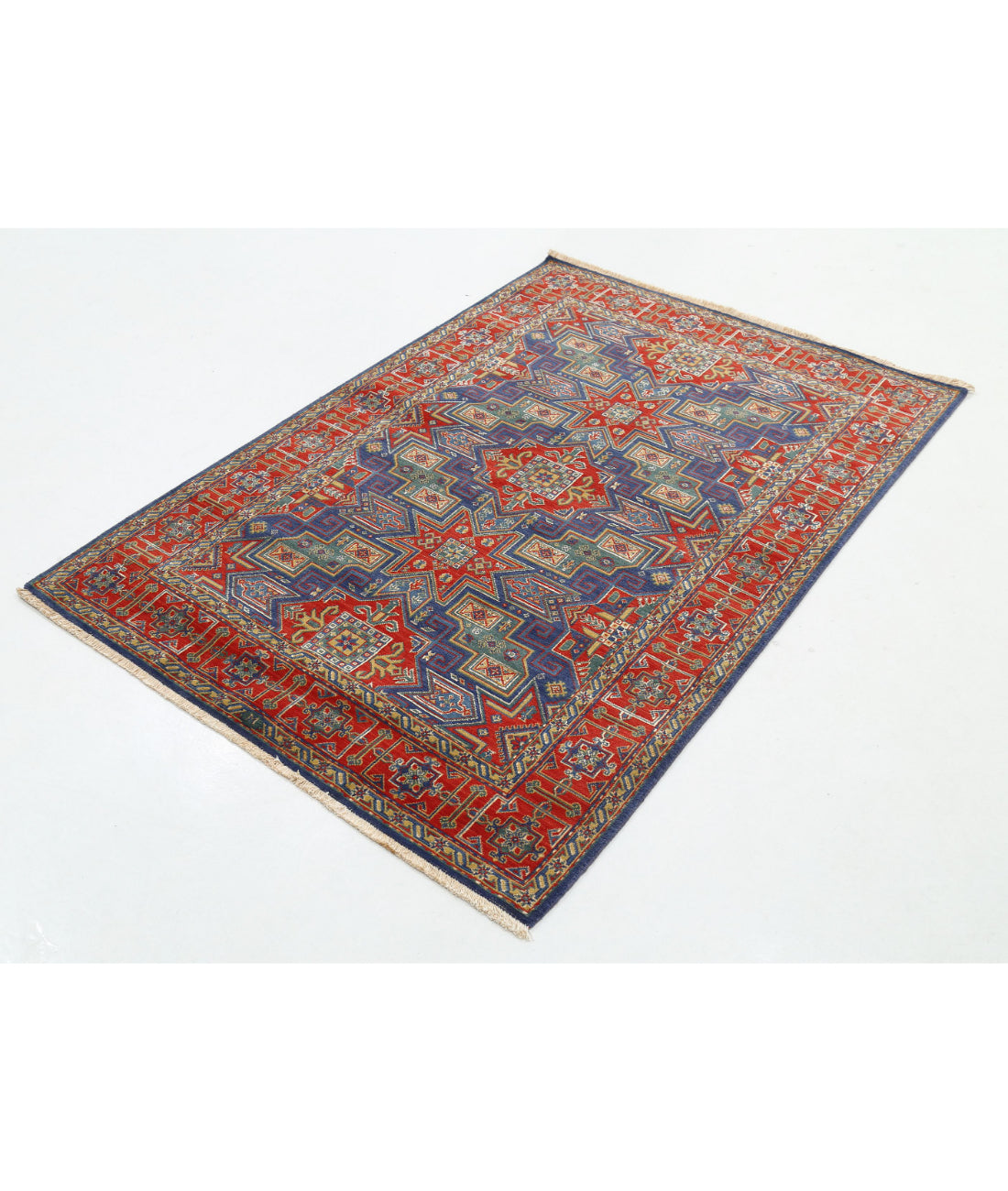 Gulshan 4'0'' X 5'9'' Power-Loomed Wool-Bamboo Silk Rug 4'0'' x 5'9'' (120 X 173) / Blue / Red