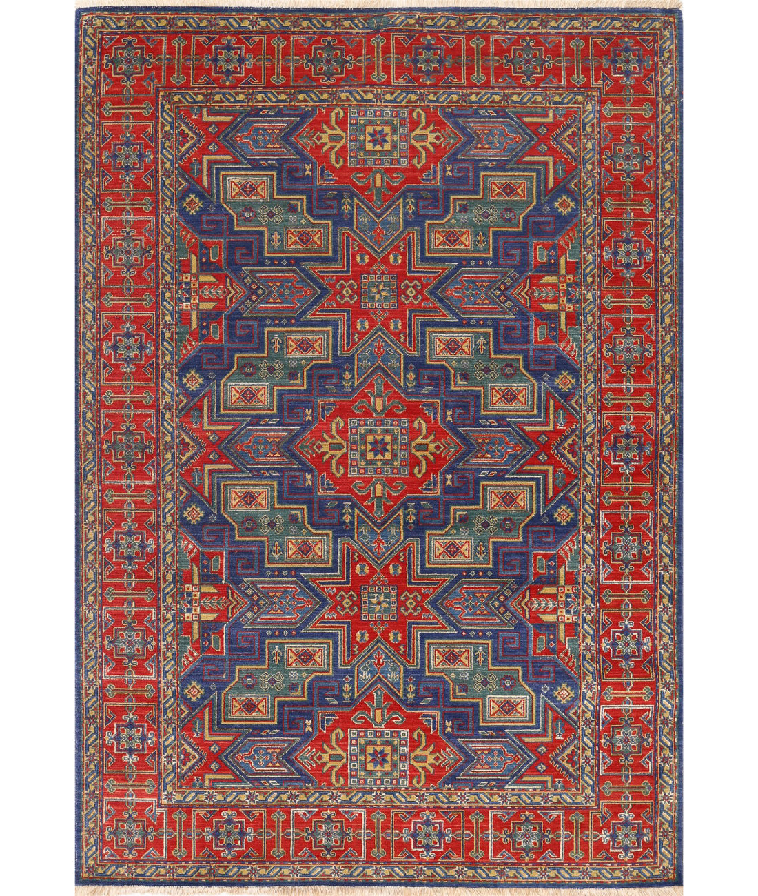 Gulshan 4'0'' X 5'9'' Power-Loomed Wool-Bamboo Silk Rug 4'0'' x 5'9'' (120 X 173) / Blue / Red