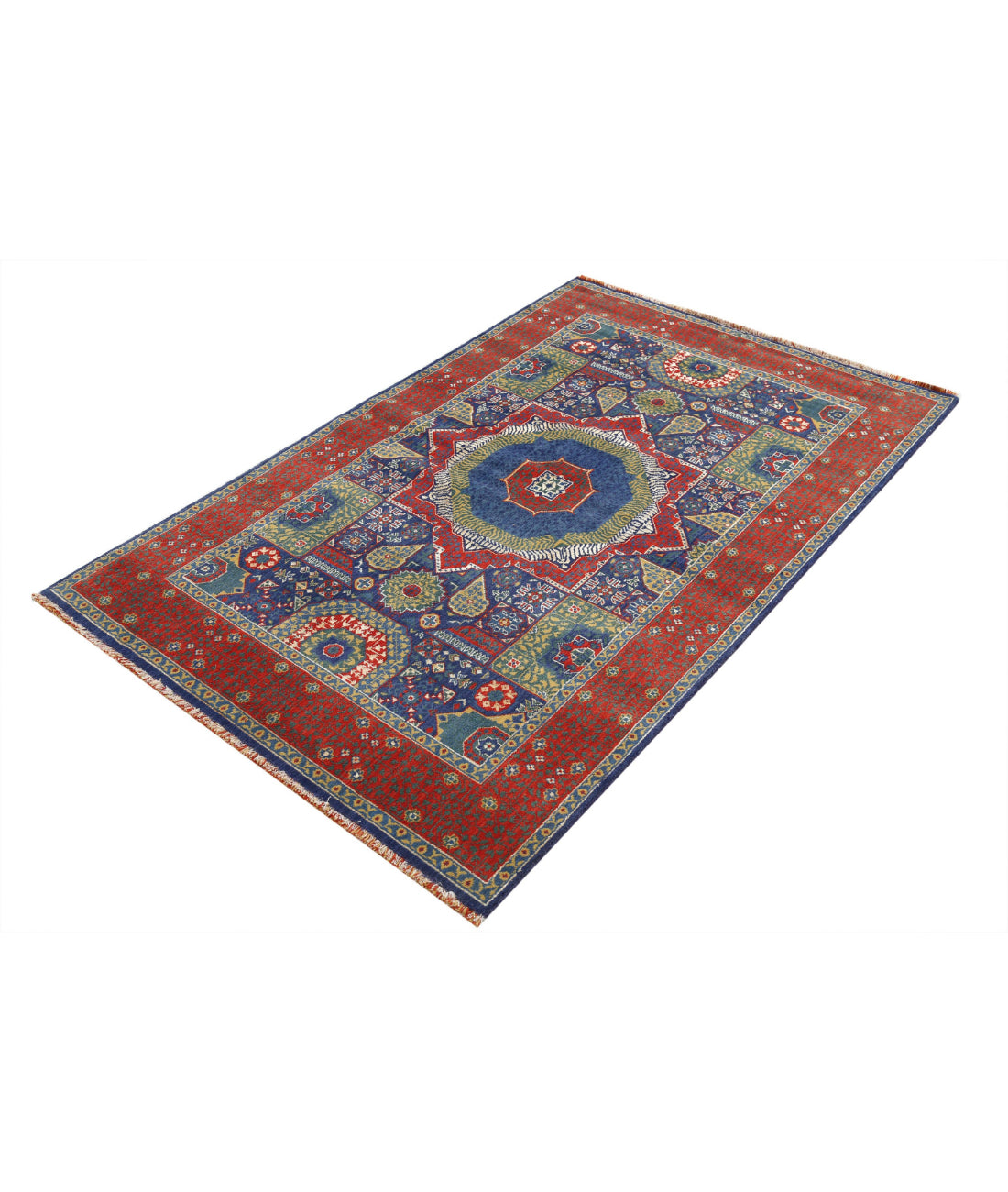 Gulshan 3'10'' X 6'0'' Power-Loomed Wool-Bamboo Silk Rug 3'10'' x 6'0'' (115 X 180) / Blue / Red