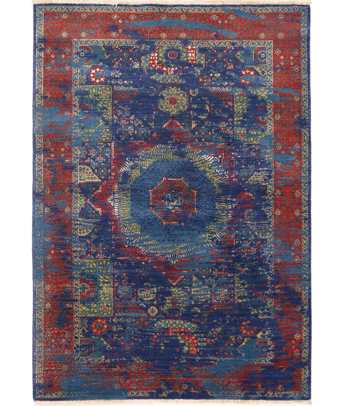 Gulshan 3'11'' X 5'9'' Power-Loomed Wool-Bamboo Silk Rug 3'11'' x 5'9'' (118 X 173) / Blue / Red