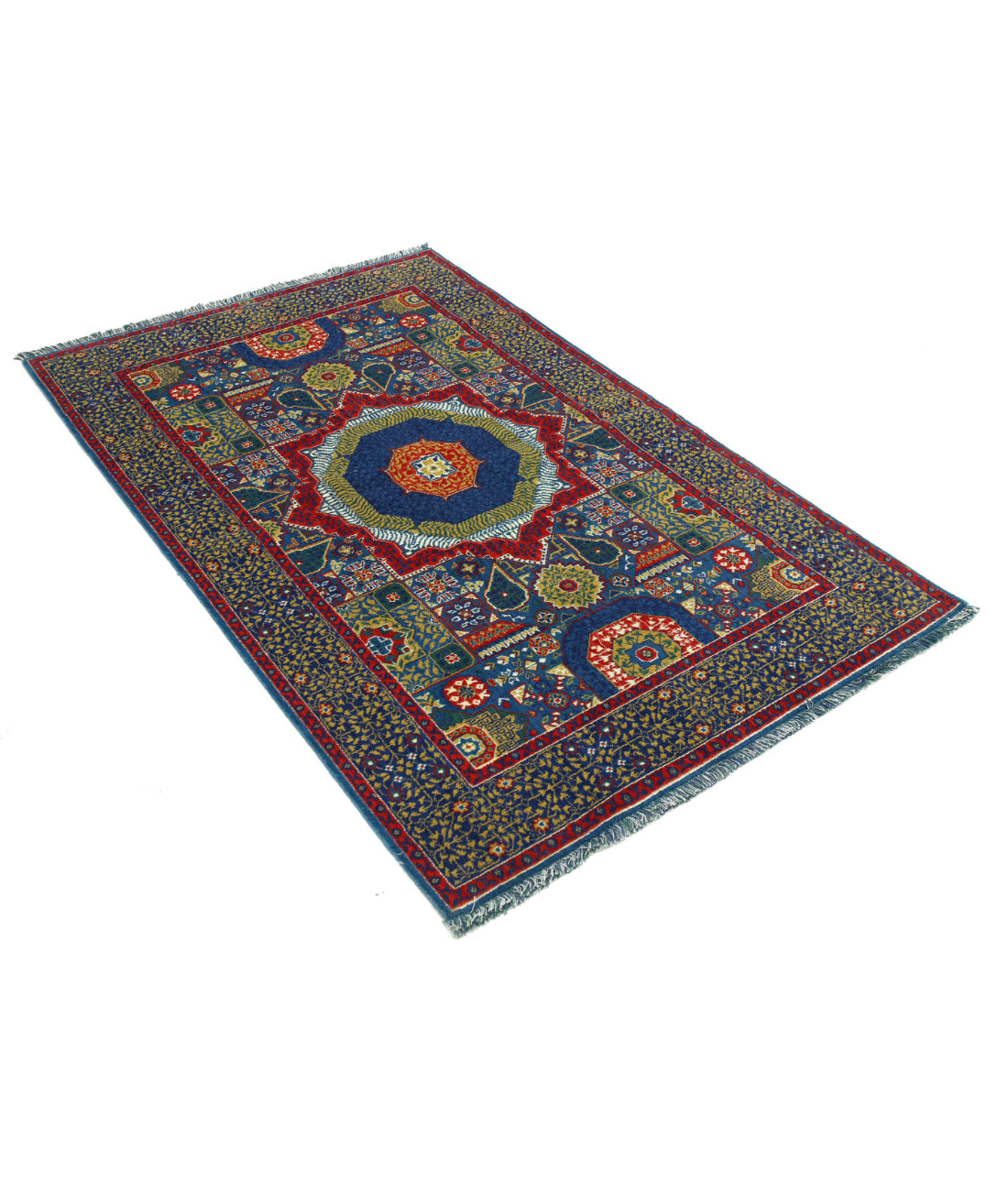 Gulshan 3'10'' X 6'0'' Power-Loomed Wool-Bamboo Silk Rug 3'10'' x 6'0'' (115 X 180) / Blue / Red