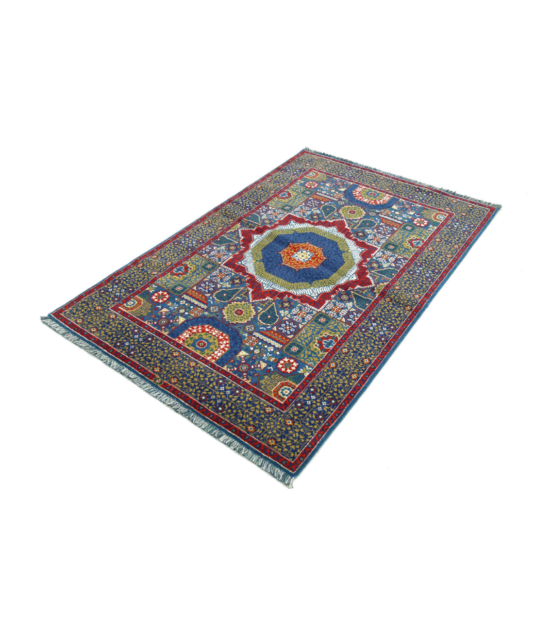 Gulshan 3'10'' X 6'0'' Power-Loomed Wool-Bamboo Silk Rug 3'10'' x 6'0'' (115 X 180) / Blue / Red