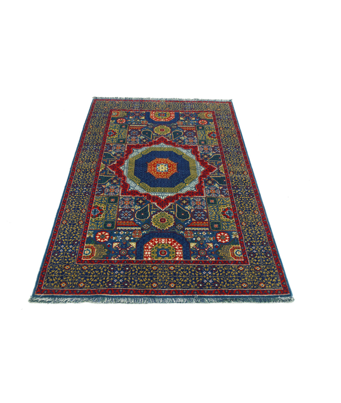 Gulshan 3'10'' X 6'0'' Power-Loomed Wool-Bamboo Silk Rug 3'10'' x 6'0'' (115 X 180) / Blue / Red