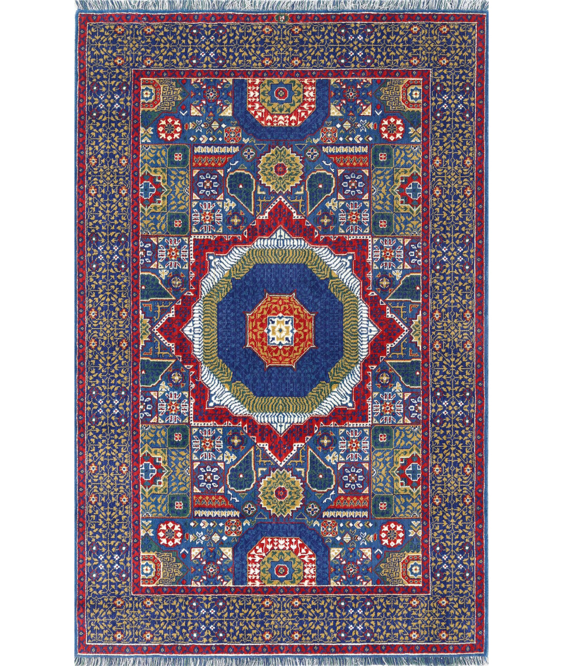 Gulshan 3'10'' X 6'0'' Power-Loomed Wool-Bamboo Silk Rug 3'10'' x 6'0'' (115 X 180) / Blue / Red
