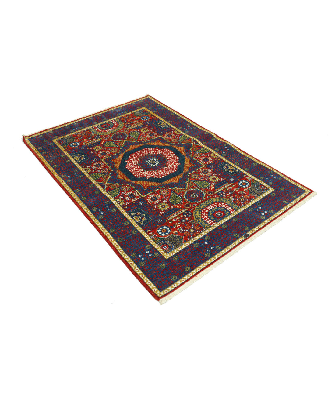 Gulshan 4'0'' X 5'10'' Power-Loomed Wool-Bamboo Silk Rug 4'0'' x 5'10'' (120 X 175) / Red / Blue