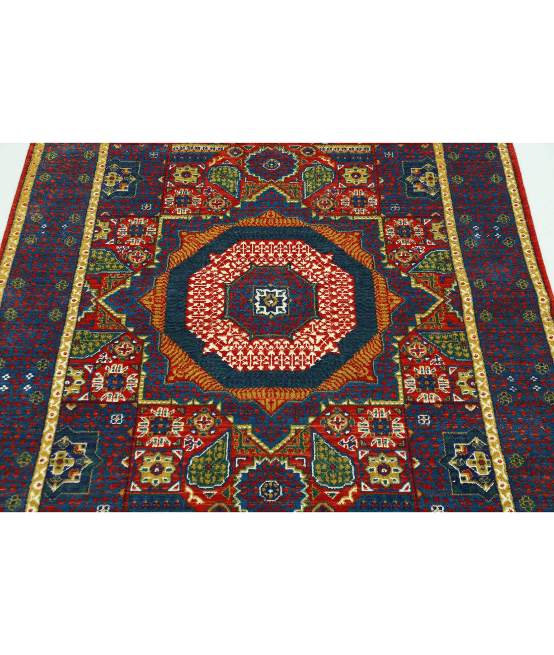 Gulshan 4'0'' X 5'10'' Power-Loomed Wool-Bamboo Silk Rug 4'0'' x 5'10'' (120 X 175) / Red / Blue