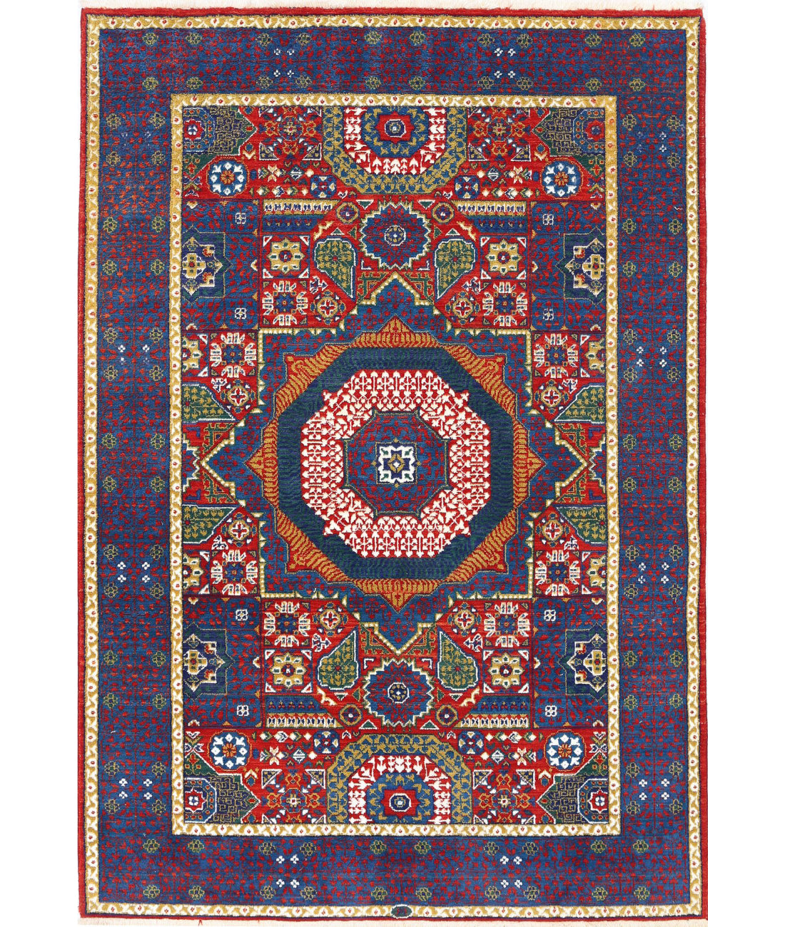Gulshan 4'0'' X 5'10'' Power-Loomed Wool-Bamboo Silk Rug 4'0'' x 5'10'' (120 X 175) / Red / Blue