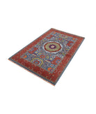 Gulshan 3'10'' X 6'0'' Power-Loomed Wool-Bamboo Silk Rug 3'10'' x 6'0'' (115 X 180) / Blue / Red