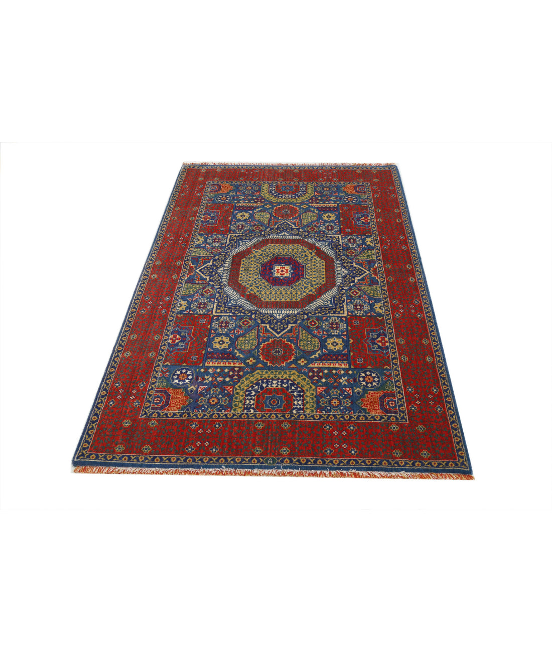 Gulshan 3'10'' X 6'0'' Power-Loomed Wool-Bamboo Silk Rug 3'10'' x 6'0'' (115 X 180) / Blue / Red