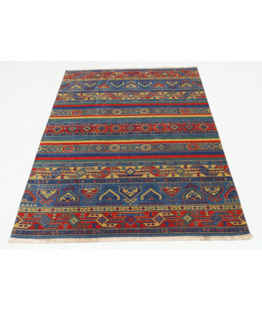 Gulshan 4'0'' X 5'10'' Power-Loomed Wool-Bamboo Silk Rug 4'0'' x 5'10'' (120 X 175) / Blue / Red
