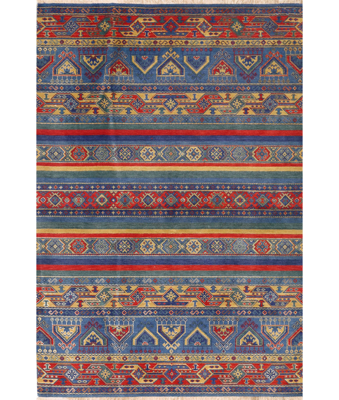 Gulshan 4'0'' X 5'10'' Power-Loomed Wool-Bamboo Silk Rug 4'0'' x 5'10'' (120 X 175) / Blue / Red