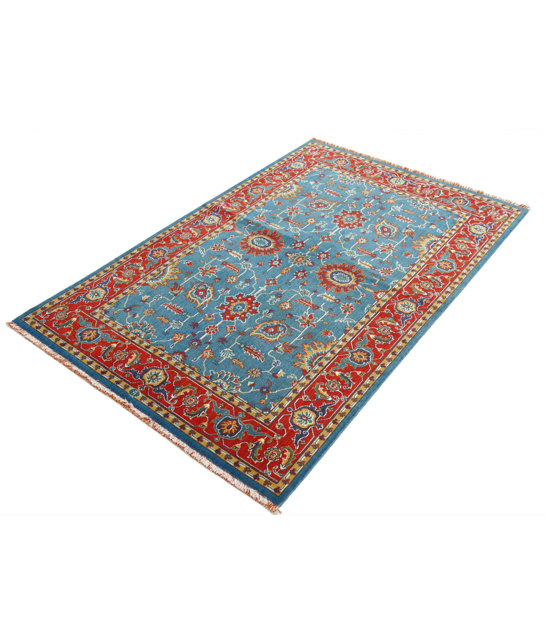 Gulshan 3'10'' X 6'1'' Power-Loomed Wool-Bamboo Silk Rug 3'10'' x 6'1'' (115 X 183) / Blue / Red