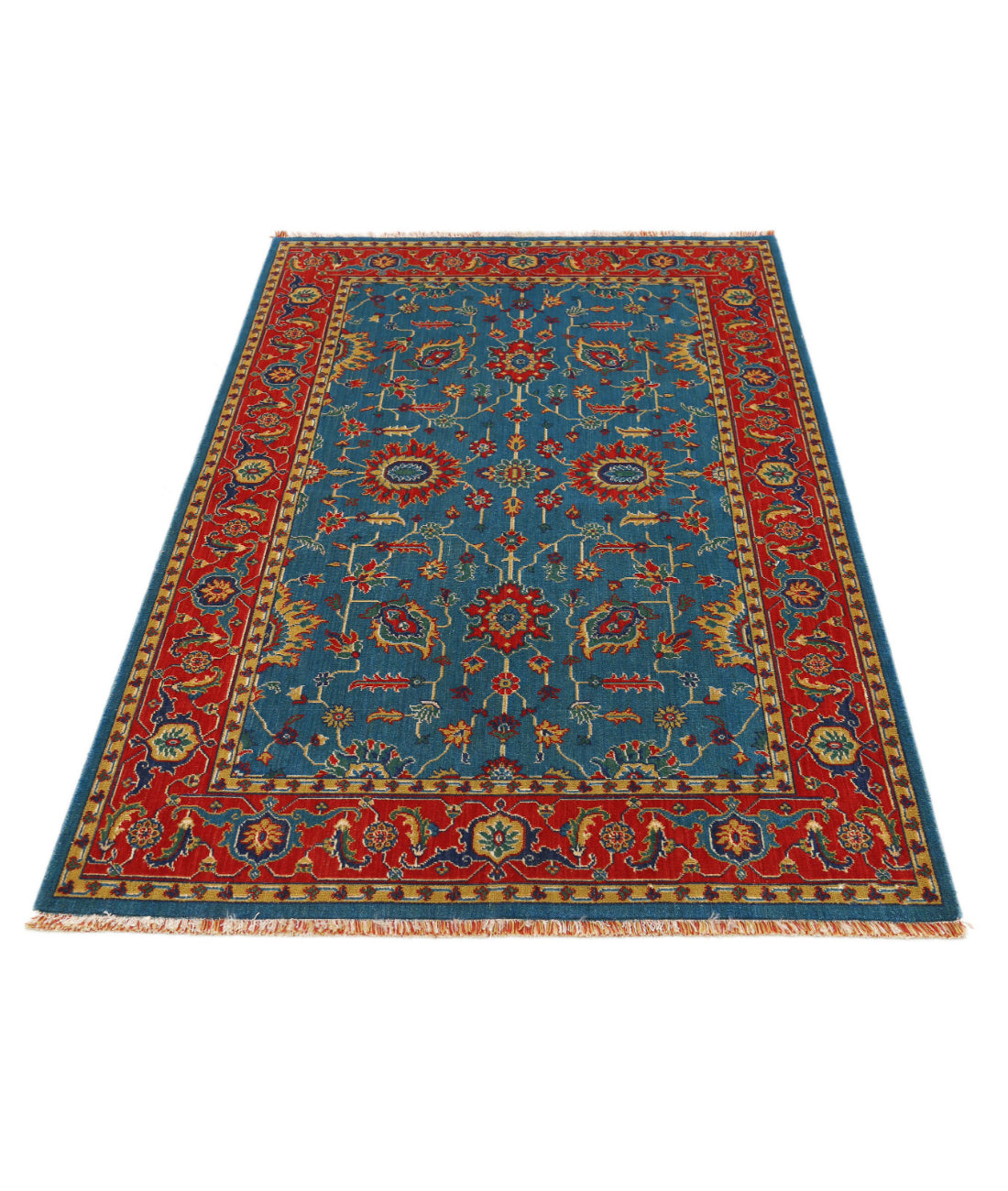 Gulshan 3'10'' X 6'1'' Power-Loomed Wool-Bamboo Silk Rug 3'10'' x 6'1'' (115 X 183) / Blue / Red