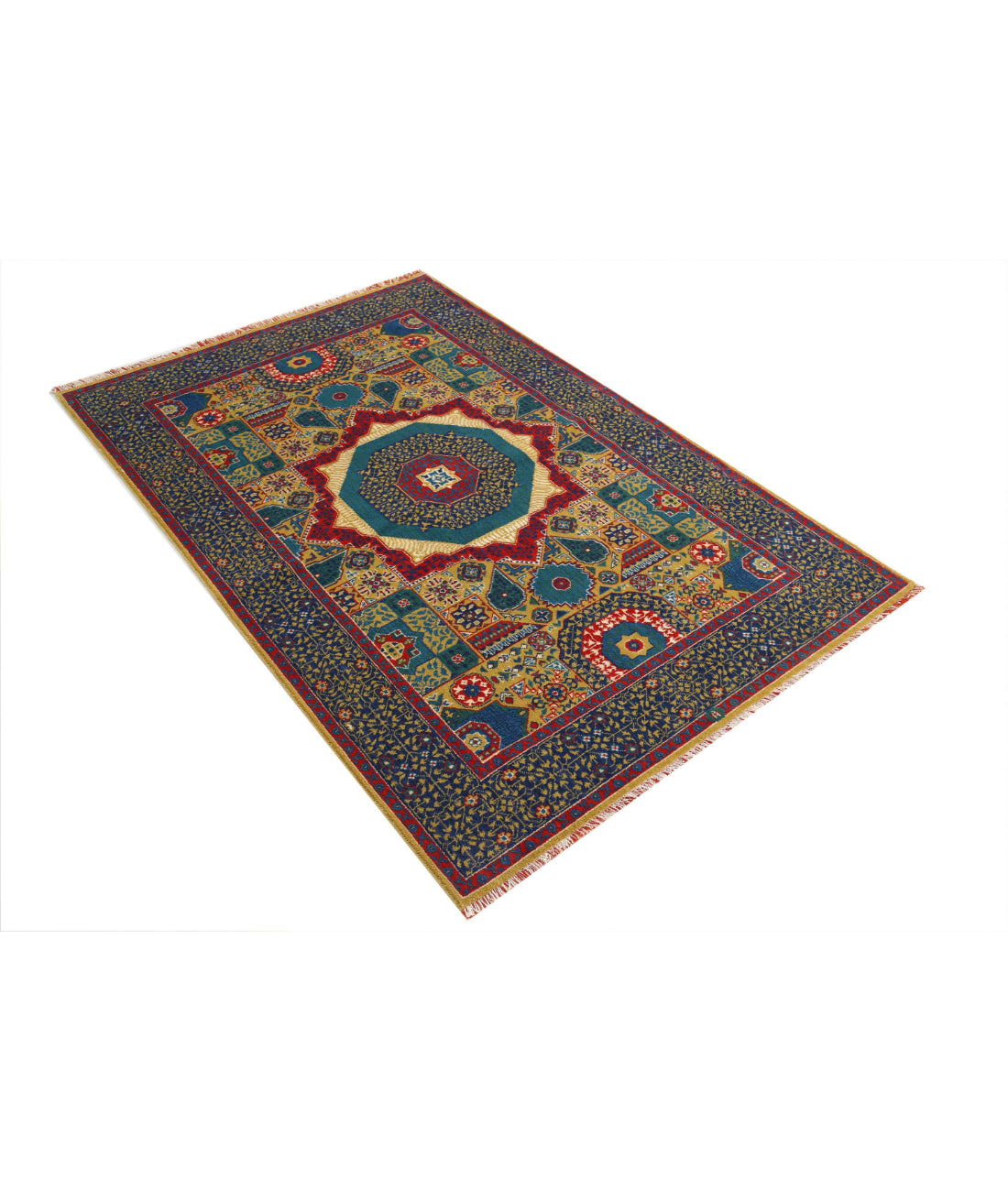 Gulshan 3'10'' X 6'0'' Power-Loomed Wool-Bamboo Silk Rug 3'10'' x 6'0'' (115 X 180) / Gold / Blue