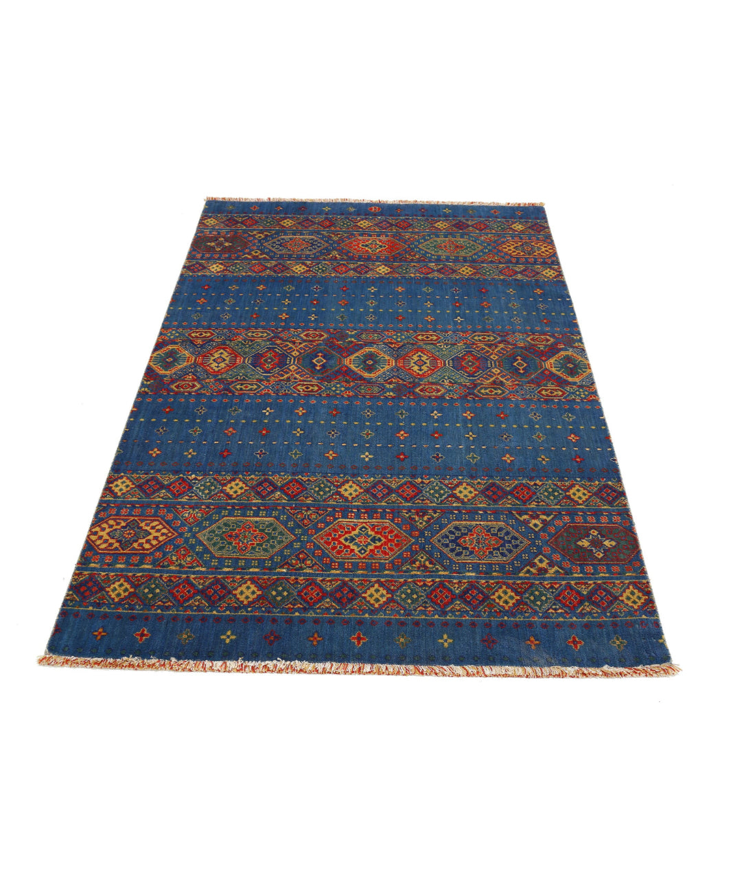 Gulshan 3'10'' X 6'0'' Power-Loomed Wool-Bamboo Silk Rug 3'10'' x 6'0'' (115 X 180) / Blue / Red