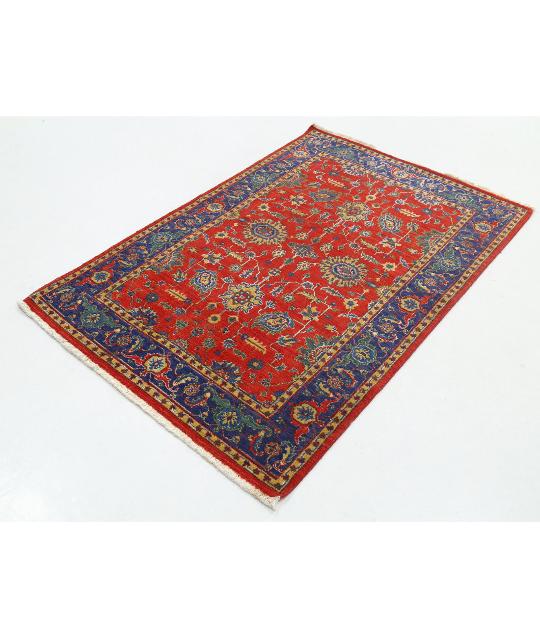 Gulshan 4'0'' X 5'10'' Power-Loomed Wool-Bamboo Silk Rug 4'0'' x 5'10'' (120 X 175) / Red / Blue