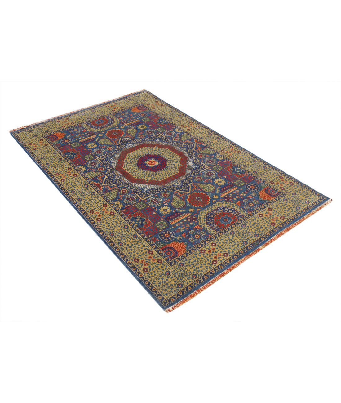 Gulshan 3'10'' X 6'0'' Power-Loomed Wool-Bamboo Silk Rug 3'10'' x 6'0'' (115 X 180) / Blue / Gold