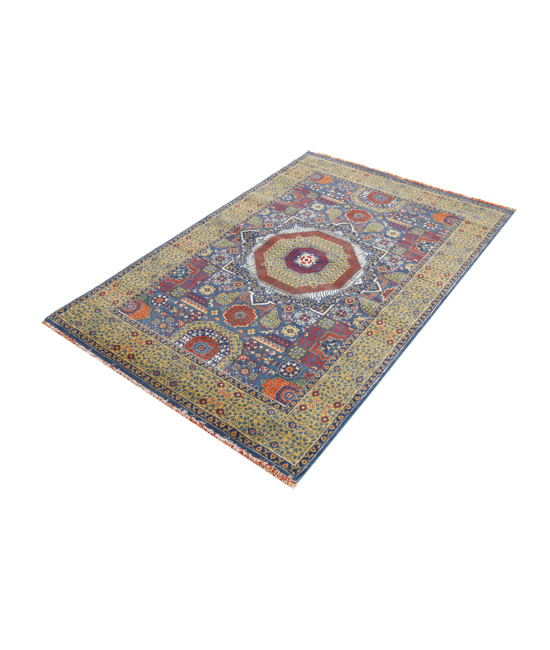 Gulshan 3'10'' X 6'0'' Power-Loomed Wool-Bamboo Silk Rug 3'10'' x 6'0'' (115 X 180) / Blue / Gold