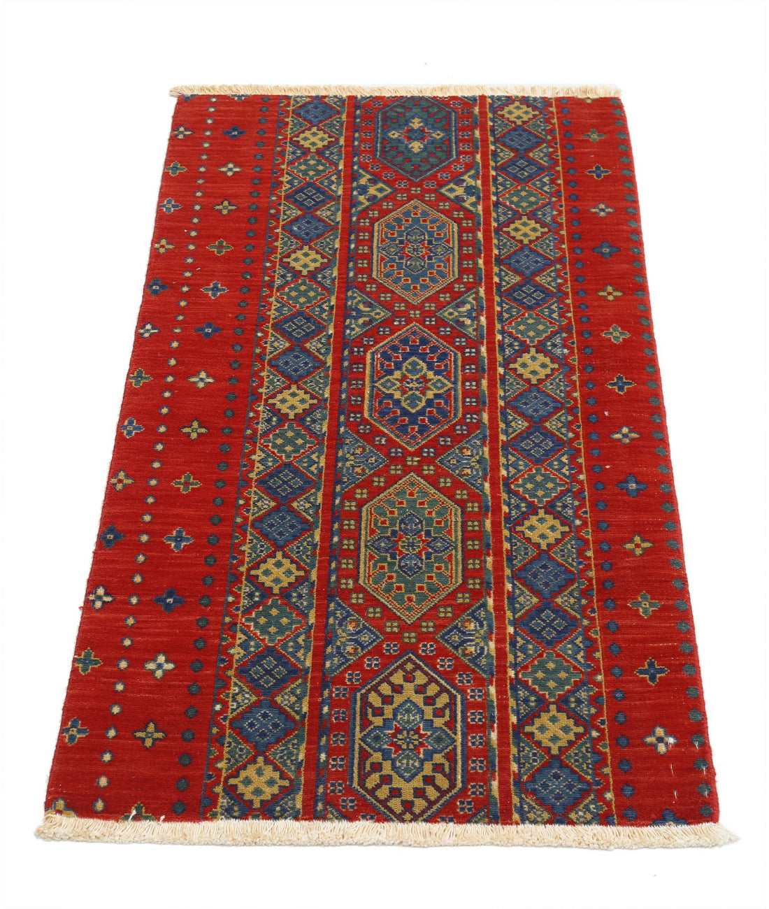 Gulshan 2'1'' X 3'10'' Power-Loomed Wool-Bamboo Silk Rug 2'1'' x 3'10'' (63 X 115) / Red / Blue